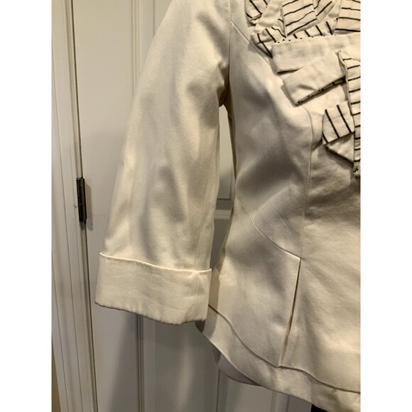 Floreat Anthropologie Cream W/ Blue Striped Trim Jacket, Size 0 (US) - Picture 3 of 10